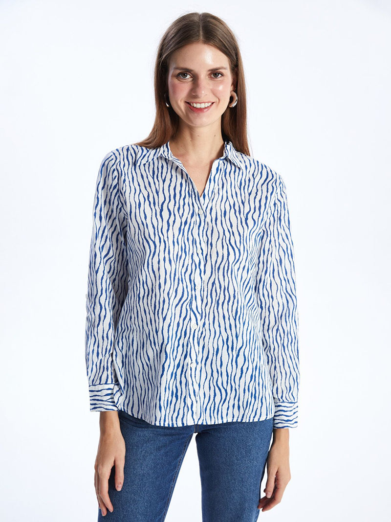Classic Patterned Long Sleeve Women's Shirt 5XL S4564295