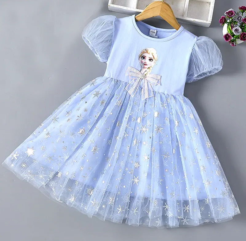 Summer Frozen Fashion Children's Elsa Princess Baby Girl Toddler Short Sleeve Cute Party Dresses 3-4Y S4528114