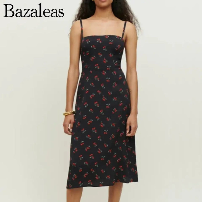 Women Summer Cherry's Casual Print Slim Sling Night Dress XL S4941974