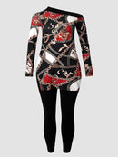 Casual Plus Size Chain Print Side Split Pants Set for Women 2XL S4969570 - TUZZUT Qatar Online Shopping