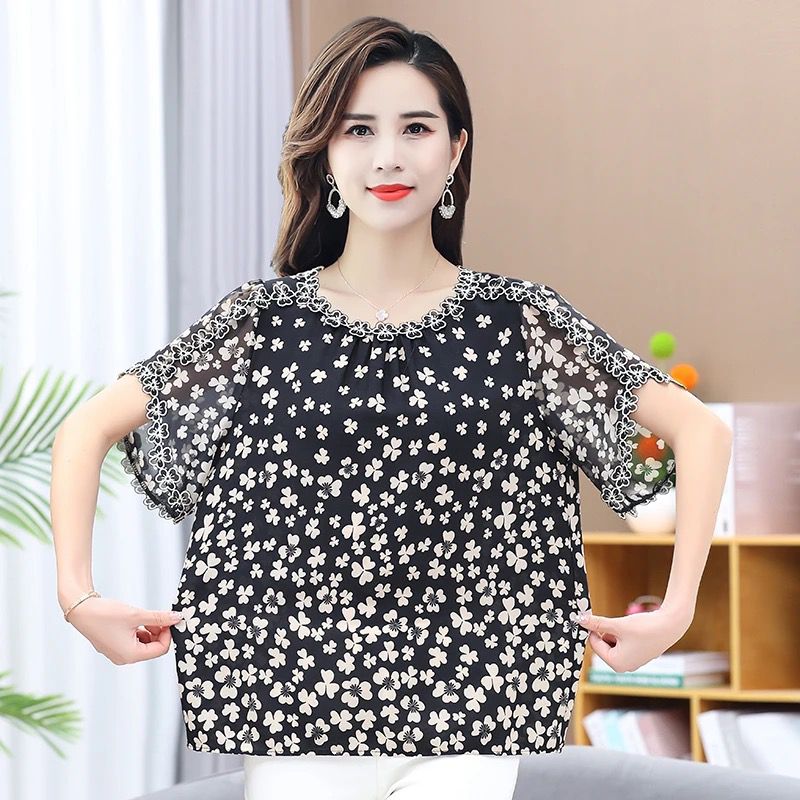 Summer Fashionable Printing O-neck Short Sleeve Blouse Ladies M S4962567