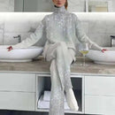 Oversized Turtleneck Tops Loose Long Trousers Set L 070163263 - TUZZUT Qatar Online Shopping