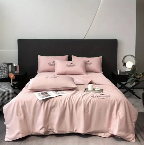 4 Piece Set Ice Silk Quilt Summer Comforter, Pillow Covers & Bed Sheet - TUZZUT Qatar Online Shopping