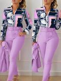 2 Pcs Women's Long Sleeve Gradient Color Pants Set L 437668