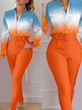 2 Pcs Women's Long Sleeve Gradient Color Pants Set 47951