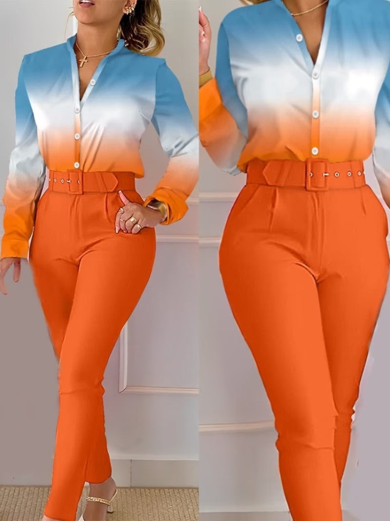 2 Pcs Women's Long Sleeve Color Pants Set 47951 2 Pcs Women's Long Sleeve Color Pants Set 47951