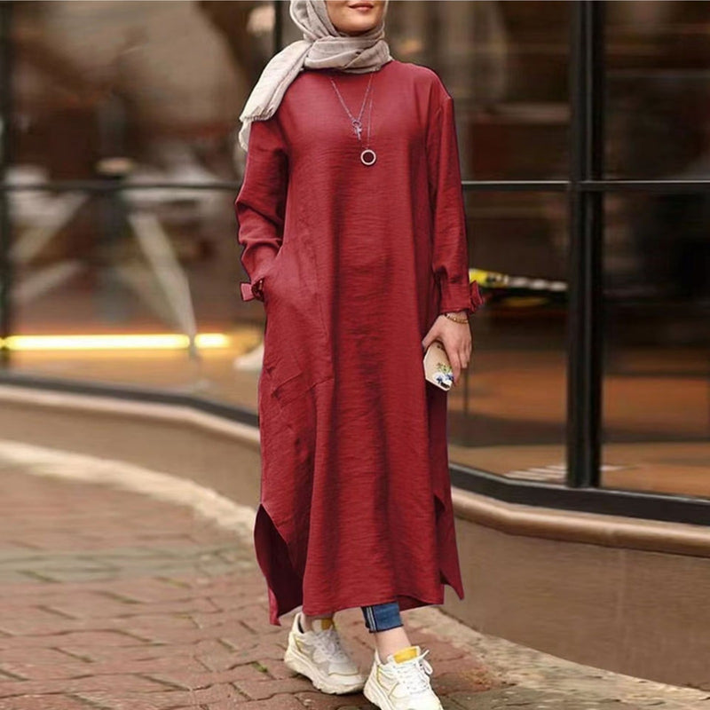 Women's Long Sleeve Solid Color Jalabiya 436094