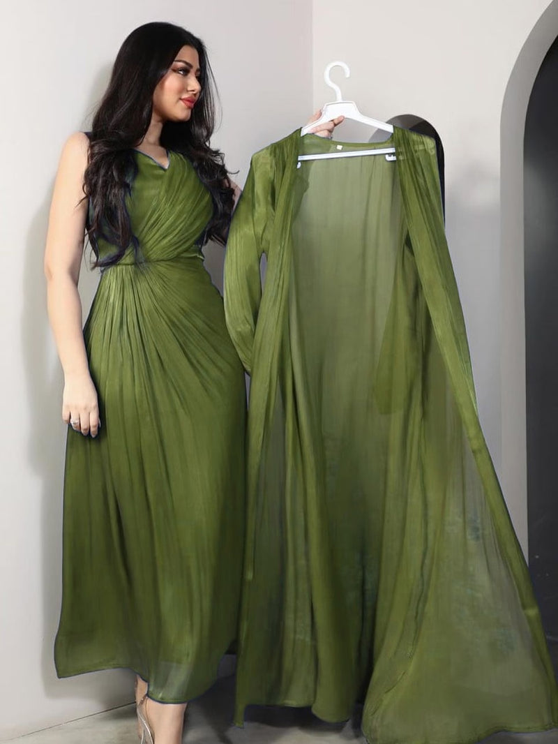 2 Pcs Women's Long Sleeve Solid Color Modest Fashion Dress L 428793