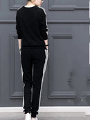 2 Pcs Women's Long Sleeve Striped/Checked/Polkadot/Weave Pants Set 352503 - TUZZUT Qatar Online Shopping