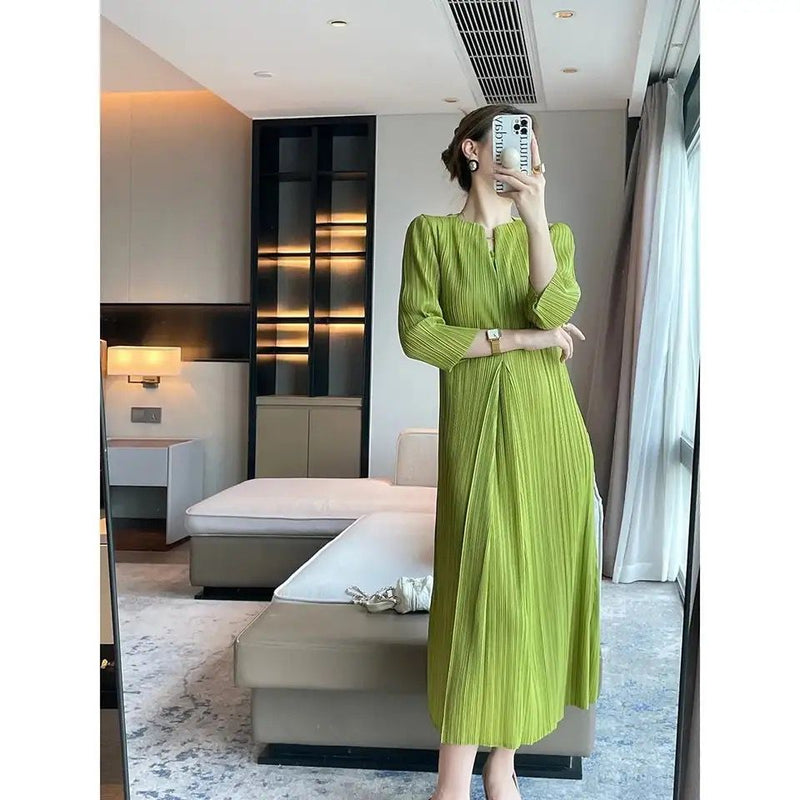 Women's V-neck Slim Waist Design Slimming Elegant Autumn Long Dress M 471124