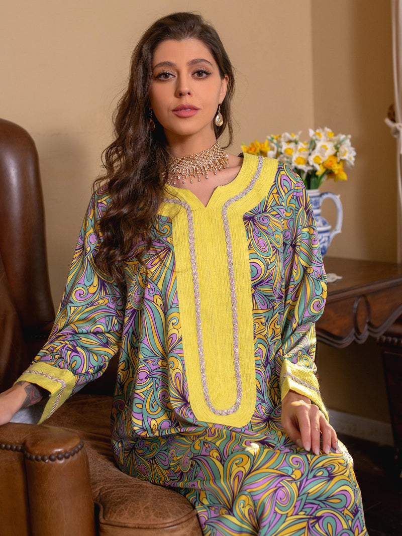 Women's Long Sleeve Floral Jalabiya L 432533