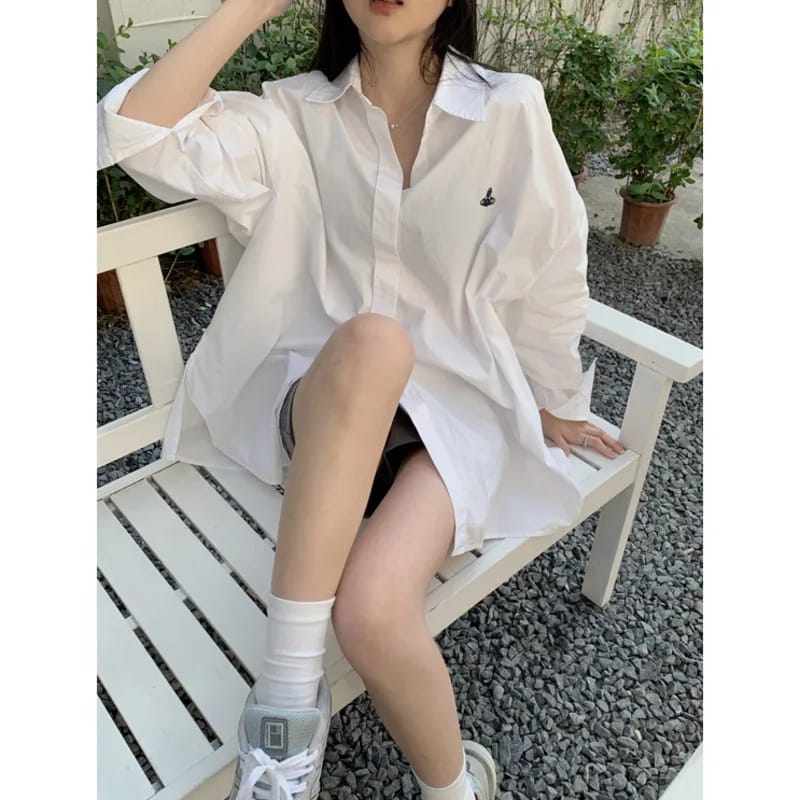 Oversized Korean Minimalist Style Mid-Length Shirt Women S 392962