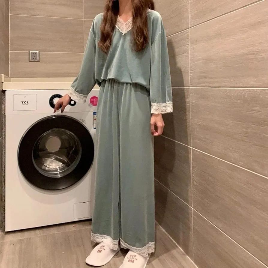 Pajamas Sleepwear Women Winter Lace Trouser Suits Home Clothes M 461664 Pajamas Sleepwear Women Winter Lace Trouser Suits Home Clothes M 461664