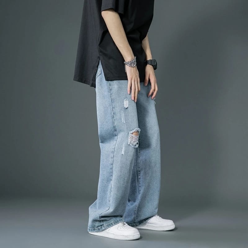 Summer Men's Wide Leg Ripped Jeans S 464401