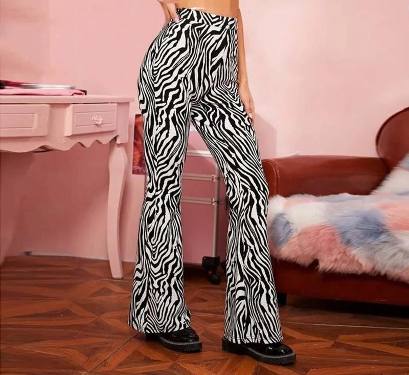 Zebra Print Wide Leg Pants Women XL 125584
