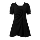 Summer Irregular V-Neck Short Puff Sleeve Pleated A-Line Dress L 424898 - TUZZUT Qatar Online Shopping
