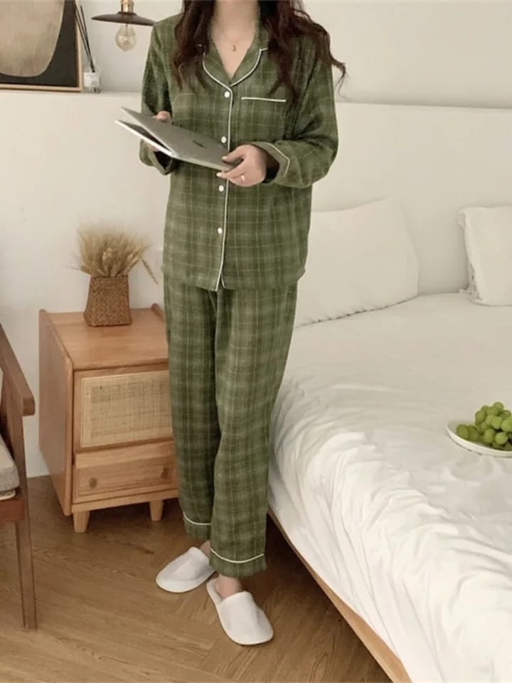 Women's Plaid Pajamas Set S 487883
