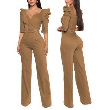 Women's Half Sleeve Solid Color Pants Set M 409326