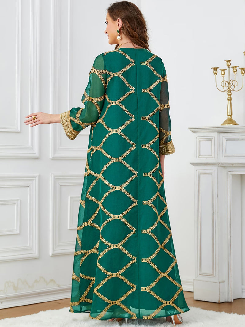 Women's Long Sleeve Geometry Lace/Mesh Jalabiya 2XL 490414