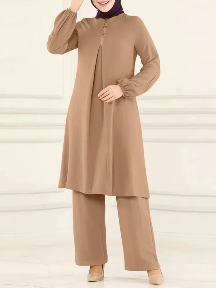 2 Pcs Women's Long Sleeve Solid Color Arabian Set XL 485942