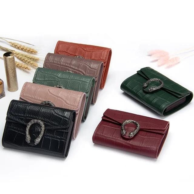 Leather crocodile grain magnetic buckle purse S4939275