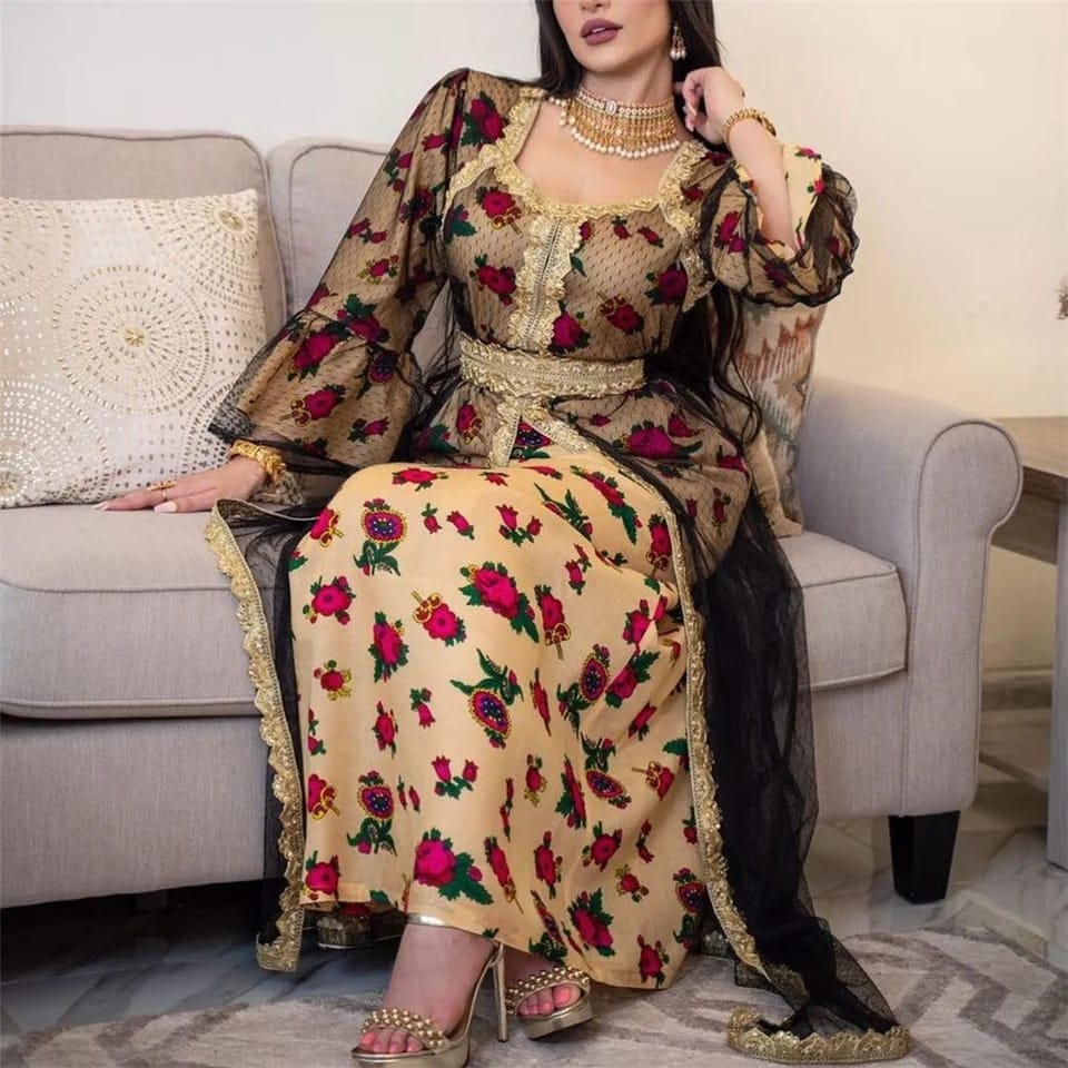 Middle East Ethnic Floral Printed Embroidered Lace Mesh Dress Women's Plus Size Dubai Muslim Maxi Long dress S3356491 Middle East Ethnic Floral Printed Embroidered Lace Mesh Dress Women's Plus Size Dubai Muslim Maxi Long dress S3356491