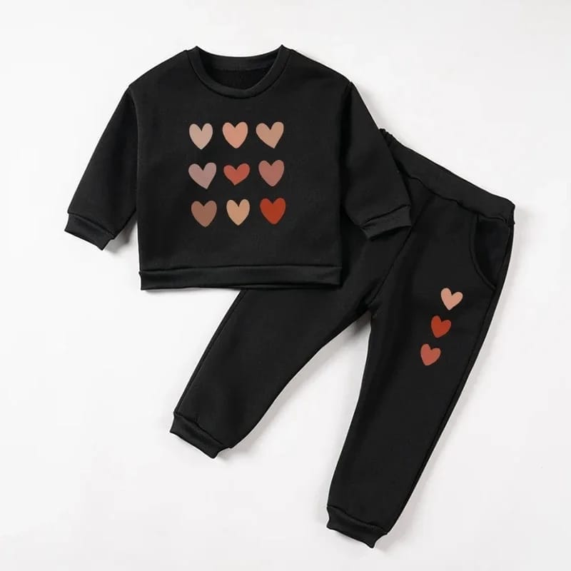 New Girls Polyester Print Long Sleeve Pants Set Winter Unisex Comfortable Clothes 3-4Y 498369