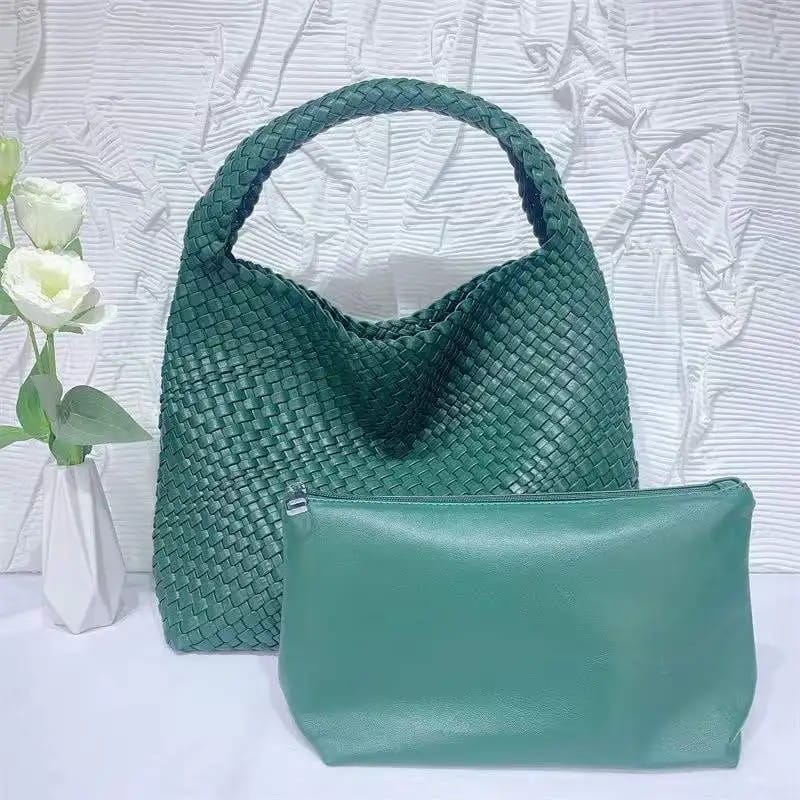 Woven Bag for Women, Vegan Leather Tote Bag Large Summer Beach Travel Handbag and Purse B1683