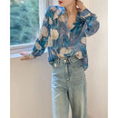Fashion Printing Turn-down Collar Long Sleeve Blouse 2XL X5049389 - TUZZUT Qatar Online Shopping