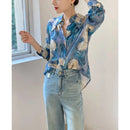 Fashion Printing Turn-down Collar Long Sleeve Blouse 2XL X5049389 - TUZZUT Qatar Online Shopping