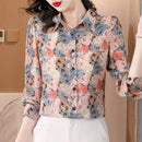 Fashion Printing Turn-down Collar Long Sleeve Blouse 2XL X5049389 - TUZZUT Qatar Online Shopping