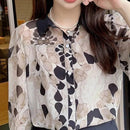 Fashion Printing Turn-down Collar Long Sleeve Blouse 2XL X5049389 - TUZZUT Qatar Online Shopping