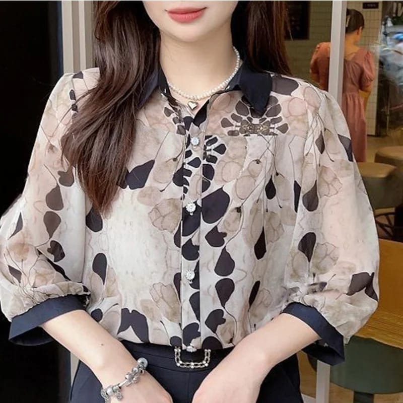 Fashion Printing Turn-down Collar Long Sleeve Blouse 2XL X5049389 Fashion Printing Turn-down Collar Long Sleeve Blouse 2XL X5049389
