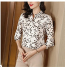 Fashion Printing Turn-down Collar Long Sleeve Blouse 2XL X5049389 - TUZZUT Qatar Online Shopping