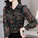 Fashion Printing Turn-down Collar Long Sleeve Blouse 2XL X5049389 - TUZZUT Qatar Online Shopping