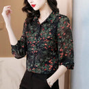Fashion Printing Turn-down Collar Long Sleeve Blouse 2XL X5049389 - TUZZUT Qatar Online Shopping