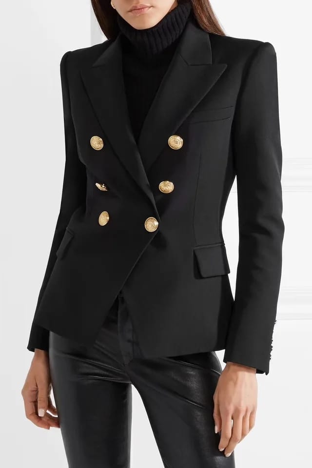 Ladies Classic Shawl Collar Lion Buttons Blazer Pant Suit Set 4XL B-62355 Ladies Classic Shawl Collar Lion Buttons Blazer Pant Suit Set 4XL B-62355