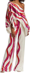 2Pcs/Set Off Shoulder Lantern Long Sleeve High Waist Straight Wide Leg Pant L 114556 - TUZZUT Qatar Online Shopping