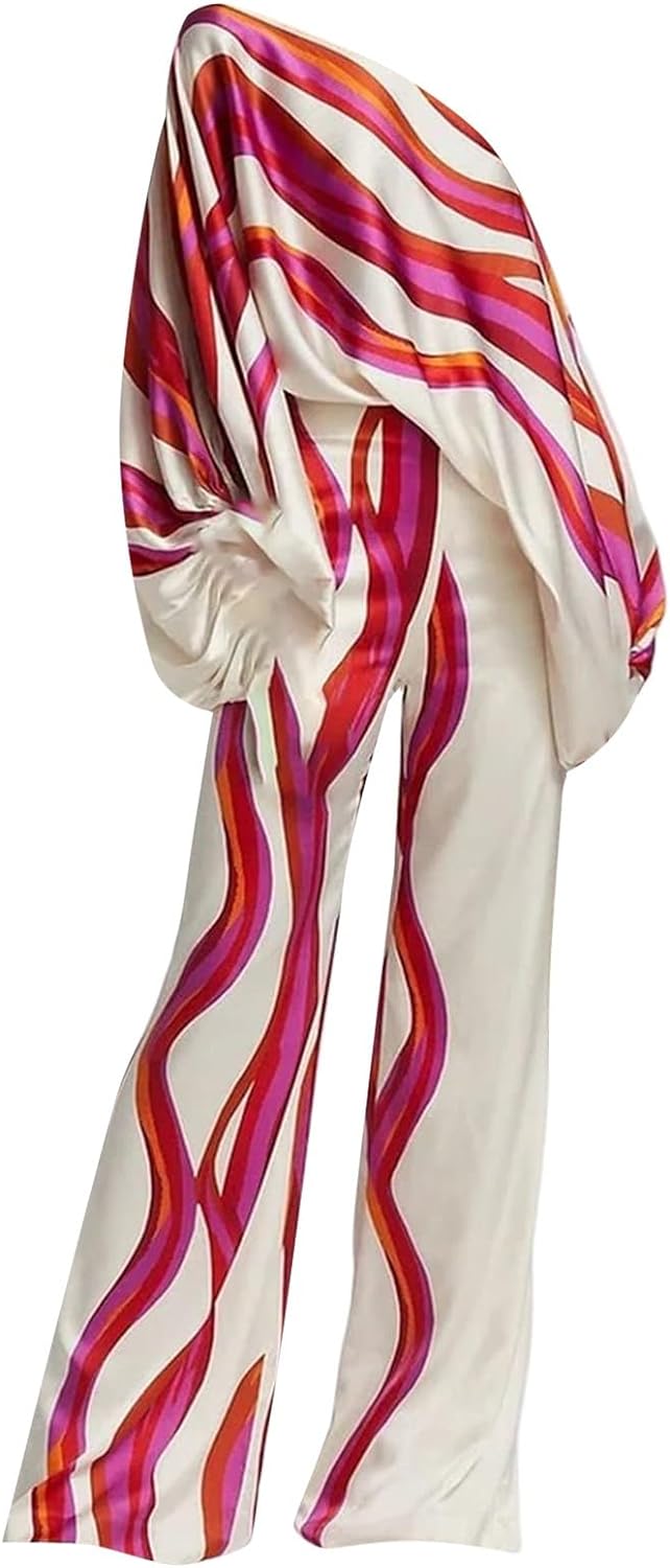 2Pcs/Set Off Shoulder Lantern Long Sleeve High Waist Straight Wide Leg Pant L 114556 2Pcs/Set Off Shoulder Lantern Long Sleeve High Waist Straight Wide Leg Pant L 114556