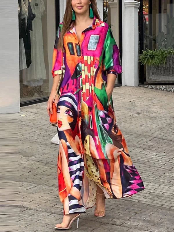 Spring Summer Women's Turn-down Collar Button High Waist Loose Maxi Dress 123556 Spring Summer Women's Turn-down Collar Button High Waist Loose Maxi Dress 123556