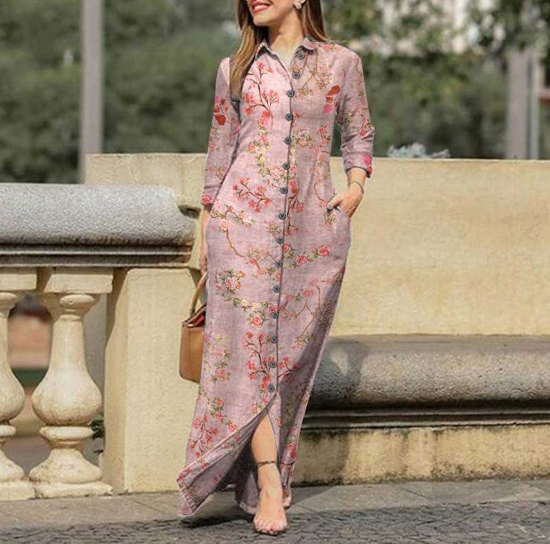 New Autumn Women's Casual Lapel Collar Button Vintage Floral Print Boho Long Dress B-106773 New Autumn Women's Casual Lapel Collar Button Vintage Floral Print Boho Long Dress B-106773