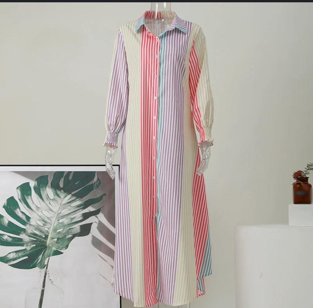 Women's Maxi Dresses Striped Shirt Printed Dress 118965 Women's Maxi Dresses Striped Shirt Printed Dress 118965