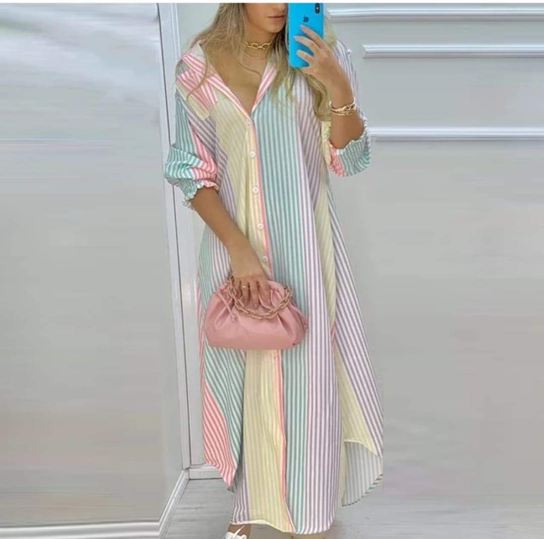 Women's Maxi Dresses Striped Shirt Printed Dress 118965 Women's Maxi Dresses Striped Shirt Printed Dress 118965