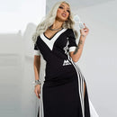 Women's Letter Printed Wrap V Neck Robe Sexy Split-side Casual Maxi Dresses 102181 - TUZZUT Qatar Online Shopping