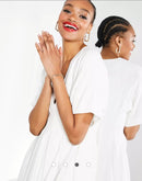 Pleat waist midi dress in white S 103737 - TUZZUT Qatar Online Shopping