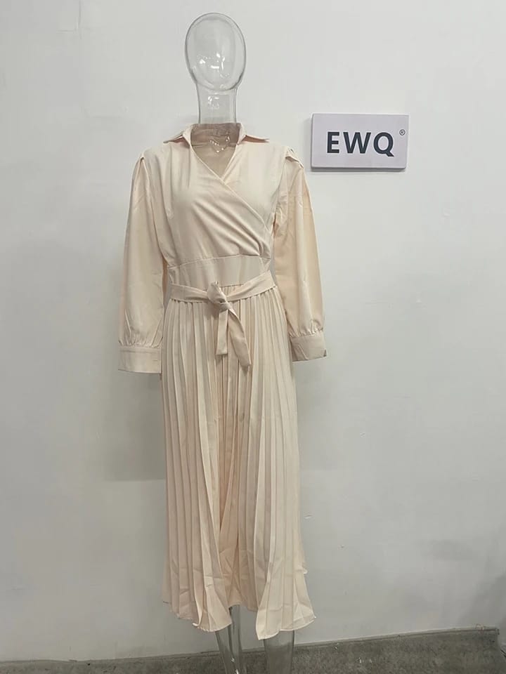 Turn-down Collar Paneled Side Bow Tie Puff Sleeve Office Lady Dress 112167 Turn-down Collar Paneled Side Bow Tie Puff Sleeve Office Lady Dress 112167