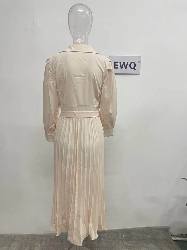 Turn-down Collar Paneled Side Bow Tie Puff Sleeve Office Lady Dress 112167 Turn-down Collar Paneled Side Bow Tie Puff Sleeve Office Lady Dress 112167