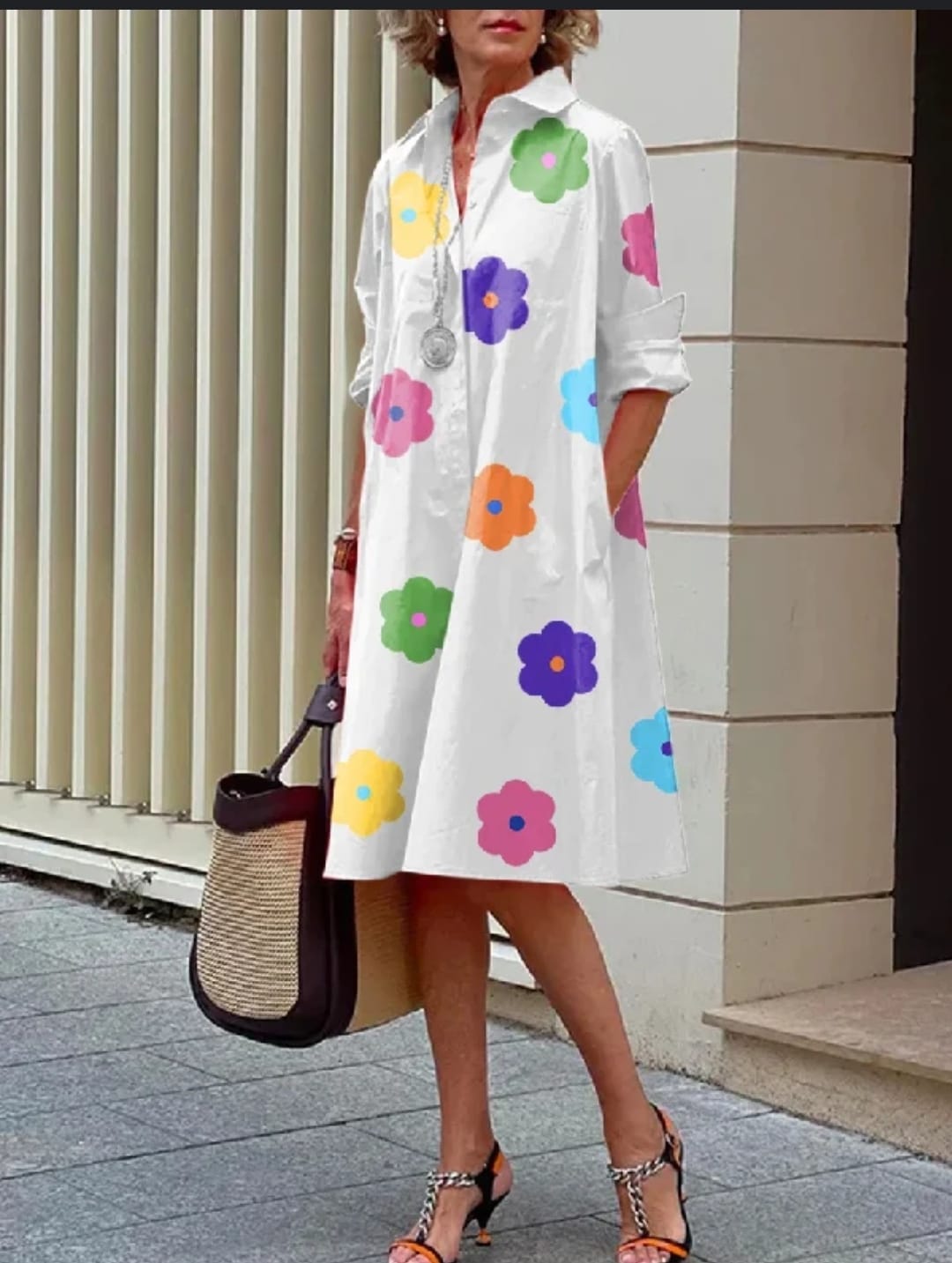Flower Letter Print Skirt Loose Casual Office Lady Shirt 120841 Flower Letter Print Skirt Loose Casual Office Lady Shirt 120841
