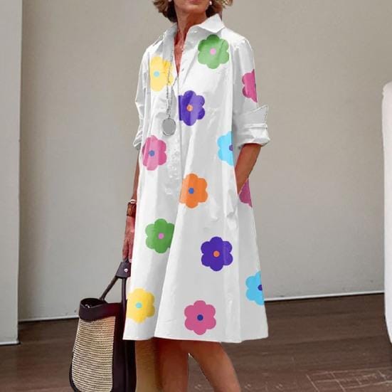 Flower Letter Print Skirt Loose Casual Office Lady Shirt 120841 Flower Letter Print Skirt Loose Casual Office Lady Shirt 120841