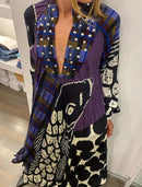 Spring Summer V-Neck Long Sleeve Loose Maxi Dress 2XL B-138723 - TUZZUT Qatar Online Shopping